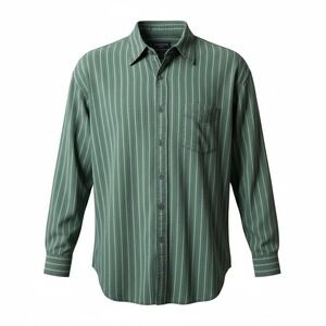 Dockers Mens XL Green White Vertical Stripe Long Sleeve Button Shirt Casualwear
